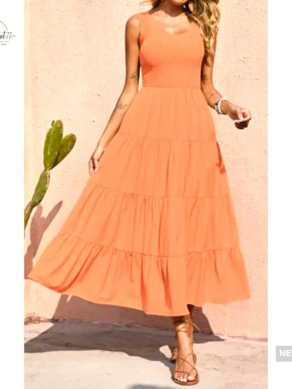 Maxi Sundress Smocked Tank Tiered Long Dress Sleeveless Casual Beach - Picture 6 of 7